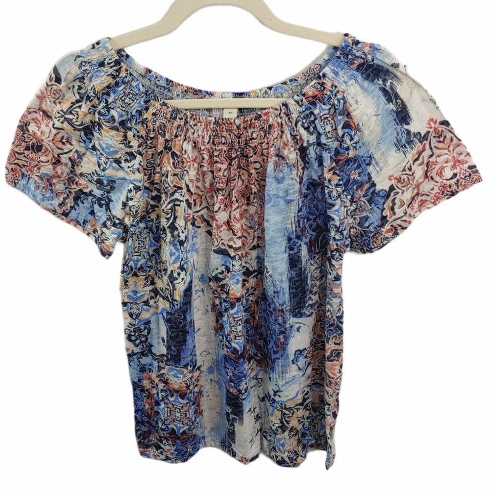 Dana Buchman Boho Blouse Elastic Boat Neck Top